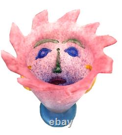 Pink Art Glass Vase with Face by Christopher Belleau Signed / Receipt
