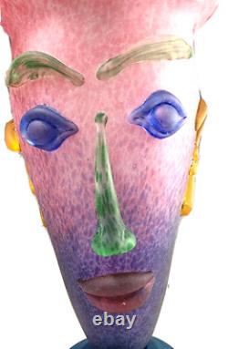 Pink Art Glass Vase with Face by Christopher Belleau Signed / Receipt