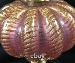 Pink Barovier & Toso Lamp Cordonato dOro Brass Hollywood Regency