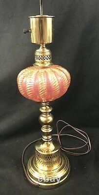 Pink Barovier & Toso Lamp Cordonato dOro Brass Hollywood Regency