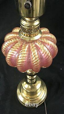 Pink Barovier & Toso Lamp Cordonato dOro Brass Hollywood Regency