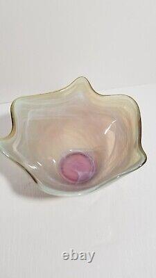 Pink/Biege, Murano Style Hand Blown Art Glass Bowl Vase Wavy Fused Glass