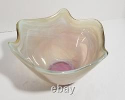 Pink/Biege, Murano Style Hand Blown Art Glass Bowl Vase Wavy Fused Glass