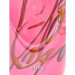 Pink Blown Glass Vase Drizzle Swirl Studio Art Signed Centerpeice Vintage