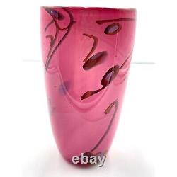 Pink Blown Glass Vase Drizzle Swirl Studio Art Signed Centerpeice Vintage