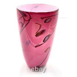 Pink Blown Glass Vase Drizzle Swirl Studio Art Signed Centerpeice Vintage