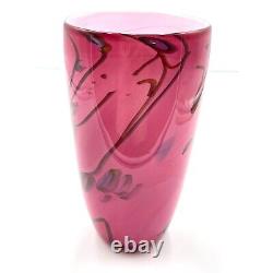 Pink Blown Glass Vase Drizzle Swirl Studio Art Signed Centerpeice Vintage