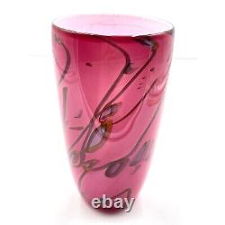 Pink Blown Glass Vase Drizzle Swirl Studio Art Signed Centerpeice Vintage