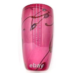 Pink Blown Glass Vase Drizzle Swirl Studio Art Signed Centerpeice Vintage