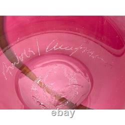 Pink Blown Glass Vase Drizzle Swirl Studio Art Signed Centerpeice Vintage