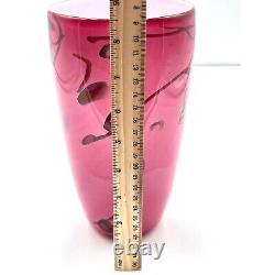 Pink Blown Glass Vase Drizzle Swirl Studio Art Signed Centerpeice Vintage