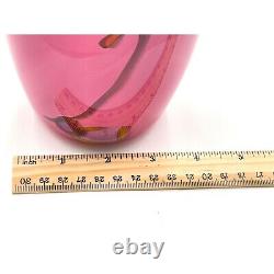 Pink Blown Glass Vase Drizzle Swirl Studio Art Signed Centerpeice Vintage