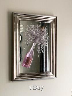 Pink Champagne Bottle 3D glitter crystal art mirror picture mirrored glass