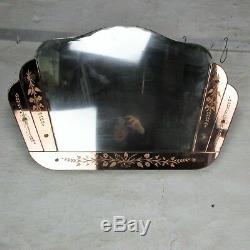 Pink Clear Venetian Mirror Ornate Etched Cut to Clear Glass Art Nouveau Deco