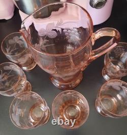 Pink Depression Art Deco Set Vintage Rare