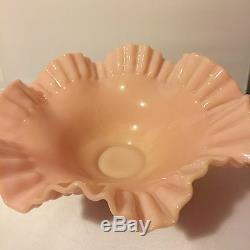 Pink Fenton Hobnail Bowl, Large Ruffled Bowl Rose Pastel RARE 1950s Milk Glass
