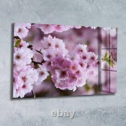 Pink Flowers Minimalist Art Print, Home Gift, Extra Large Wall Art, Glass Canvas