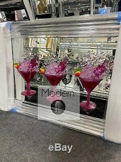 Pink Gin and Strawberry Cocktail glass 3D glitter art mirrored picture