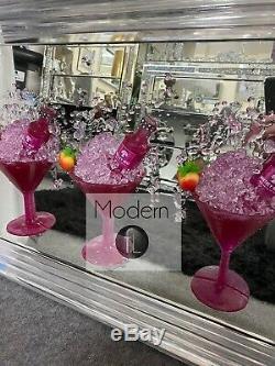 Pink Gin and Strawberry Cocktail glass 3D glitter art mirrored picture