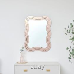 Pink Glass Art Deco Wavy Wall Mirror 80cm x 60cm