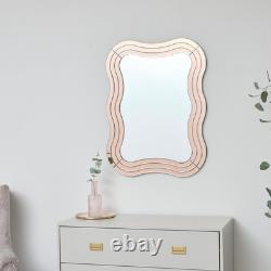 Pink Glass Art Deco Wavy Wall Mirror 80cm x 60cm