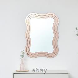 Pink Glass Art Deco Wavy Wall Mirror 80cm x 60cm