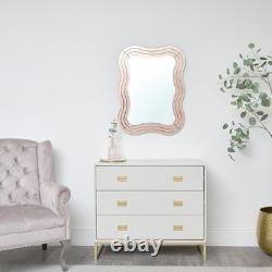 Pink Glass Art Deco Wavy Wall Mirror 80cm x 60cm