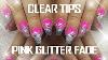 Pink Glitter Gradient Clear Nails Glass Tip Coffin Or Bellerina Shape Nails