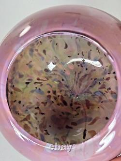 Pink Green Vase Art Glass Cased Round Bowl Vase Multicolored 6 Inch Painted Red