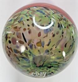 Pink Green Vase Art Glass Cased Round Bowl Vase Multicolored 6 Inch Painted Red