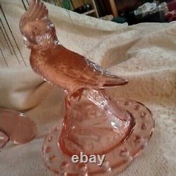 Pink Kakadu or Cockatoo Flower Frog Figurine in Brockwitz Float Bowl Depression