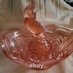 Pink Kakadu or Cockatoo Flower Frog Figurine in Brockwitz Float Bowl Depression