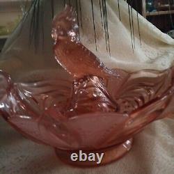 Pink Kakadu or Cockatoo Flower Frog Figurine in Brockwitz Float Bowl Depression