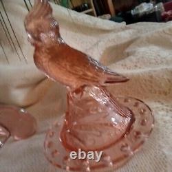 Pink Kakadu or Cockatoo Flower Frog Figurine in Brockwitz Float Bowl Depression