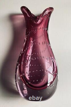 Pink Murano Cased Glass Vase Controlled Bubbles Archimedes Seguso 28cm