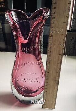 Pink Murano Cased Glass Vase Controlled Bubbles Archimedes Seguso 28cm