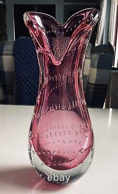 Pink Murano Cased Glass Vase Controlled Bubbles Archimedes Seguso 28cm