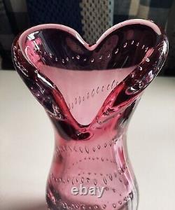 Pink Murano Cased Glass Vase Controlled Bubbles Archimedes Seguso 28cm