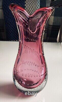 Pink Murano Cased Glass Vase Controlled Bubbles Archimedes Seguso 28cm