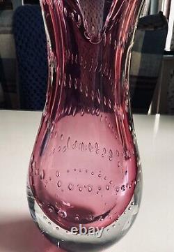 Pink Murano Cased Glass Vase Controlled Bubbles Archimedes Seguso 28cm