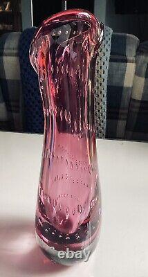 Pink Murano Cased Glass Vase Controlled Bubbles Archimedes Seguso 28cm