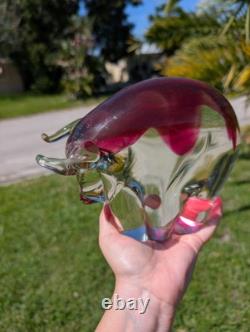 Pink Murano Glass Bull Vintage Art Glass Figurine