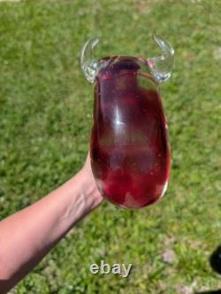 Pink Murano Glass Bull Vintage Art Glass Figurine