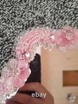 Pink Murano Glass Mirror With Pink Flower Ornament Handmade In Italy Glass Art
