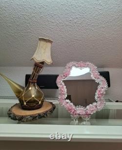 Pink Murano Glass Mirror With Pink Flower Ornament Handmade In Italy Glass Art