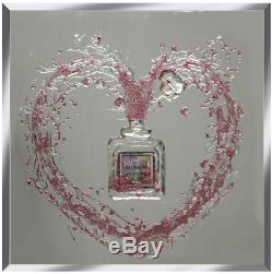 Pink Perfume Bottle in Heart Splash Picture, mirrored frame bottle wall art