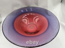 Pink Purple Sommerso Bubbles Abstract Studio Art Glass Wide Bowl 10 Signed NZ