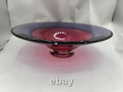 Pink Purple Sommerso Bubbles Abstract Studio Art Glass Wide Bowl 10 Signed NZ