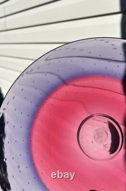 Pink Purple Sommerso Bubbles Abstract Studio Art Glass Wide Bowl 10 Signed NZ