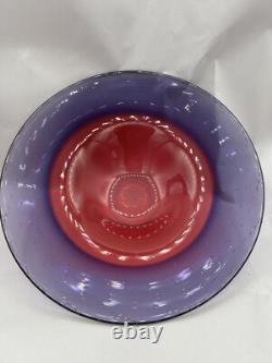 Pink Purple Sommerso Bubbles Abstract Studio Art Glass Wide Bowl 10 Signed NZ